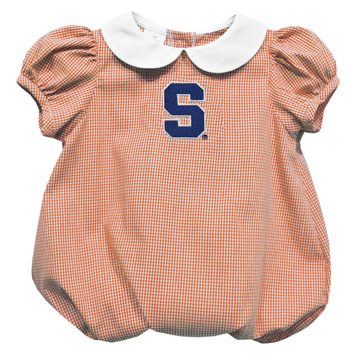 Syracuse University Embroidered Orange Gingham Girls Baby Bubble Short Sleeve