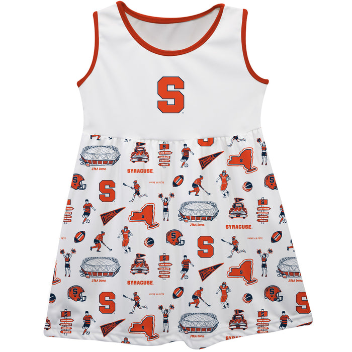 Syracuse Orange Sleeveless Tank Dress Girls White Repeat Print Hand Sketched Vive La Fete Impressions