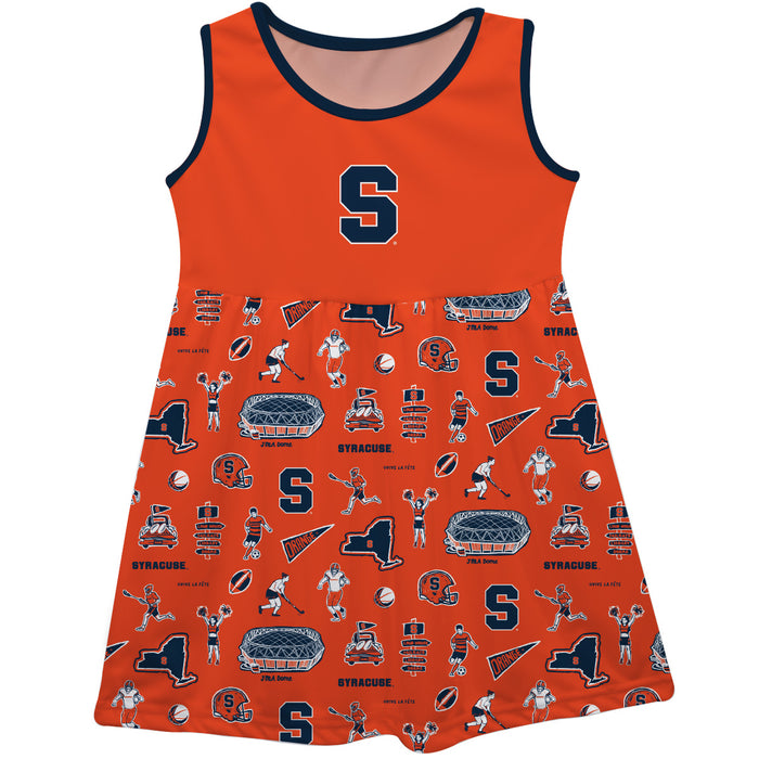 Syracuse Orange Sleeveless Tank Dress Girls Orange Logo & Repeat Print Hand Sketched Vive La Fete Impressions Artwork