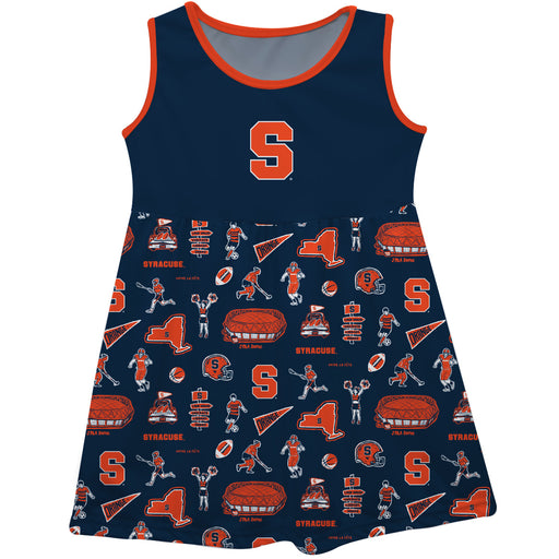 Syracuse Orange Sleeveless Tank Dress Girls Blue Repeat Print Hand Sketched Vive La Fete Impressions