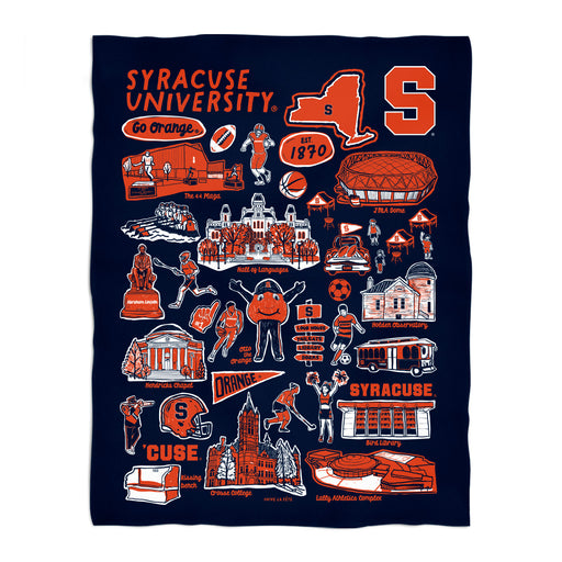 Syracuse University Navy Vive La Fete Impressions Artwork Plush Soft Minky Blanket 36 x 48 Minky Blanket