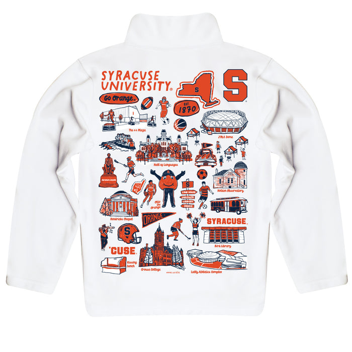 Syracuse Orange Hand Sketched Vive La Fete Impressions Artwork White Boys Quarter Zip Pullover V1