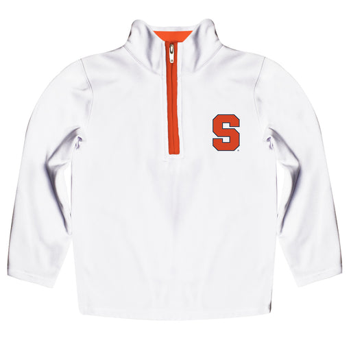 Syracuse Orange Hand Sketched Vive La Fete Impressions Artwork  White Quarter Zip Pullover V1