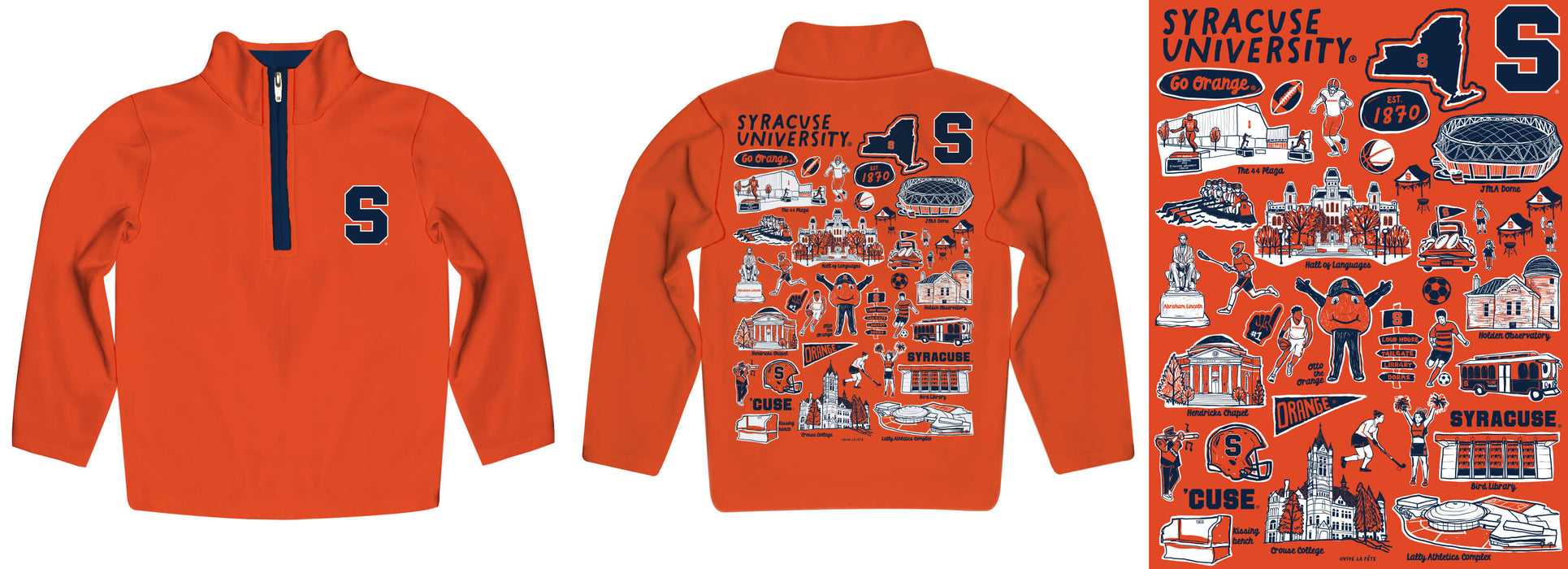 Syracuse Orange Hand Sketched Vive La Fete Impressions Artwork Orange Boys Quarter Zip Pullover V1