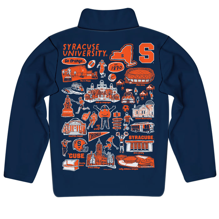 Syracuse Orange Hand Sketched Vive La Fete Impressions Artwork Blue Boys Quarter Zip Pullover V1