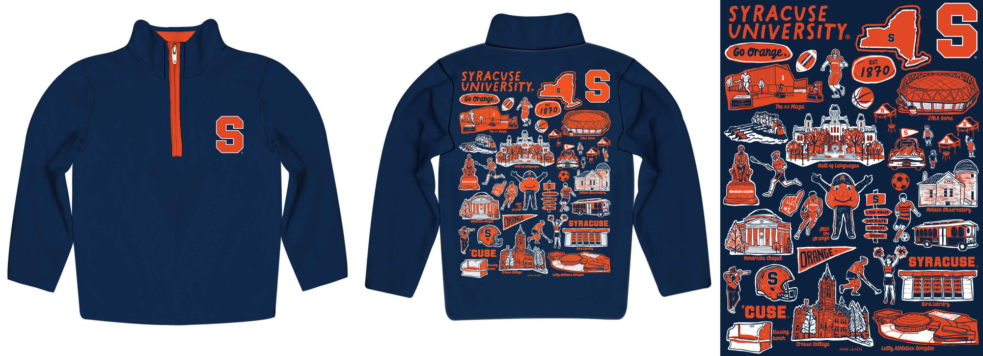 Syracuse Orange Hand Sketched Vive La Fete Impressions Artwork Blue Boys Quarter Zip Pullover V1