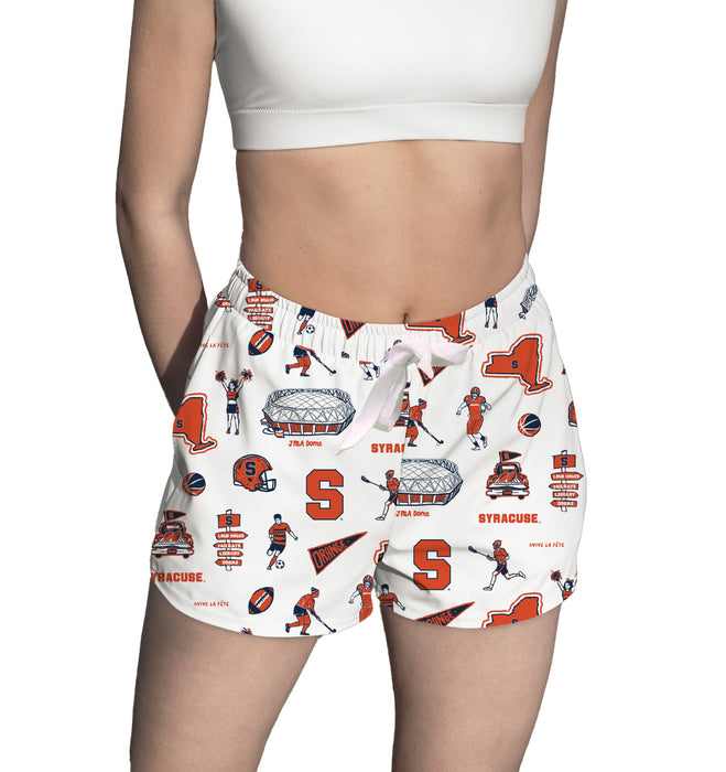 Syracuse Orange Repeat Print Hand Sketched Vive La Fete Impressions Artwork Womens White Lounge Shorts