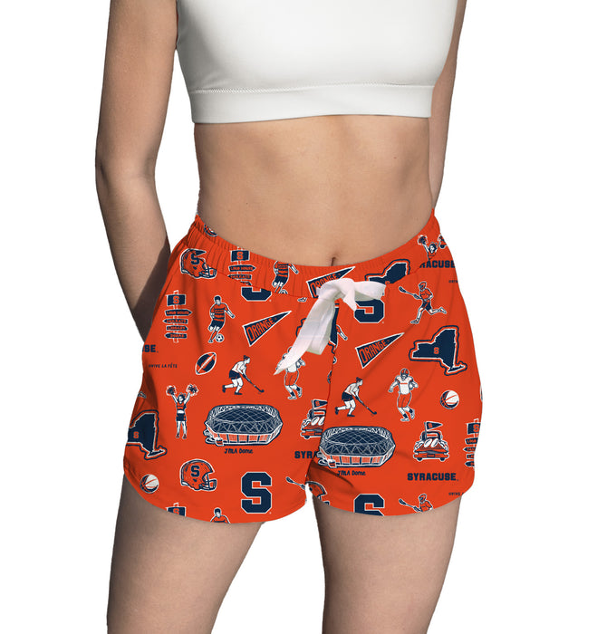 Syracuse University Orange Repeat Print Hand Sketched Vive La Fete Impressions Artwork Womens Orange Lounge Shorts