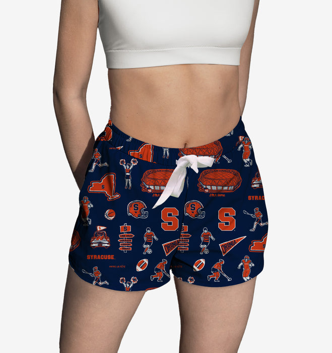 Syracuse Orange Repeat Print Hand Sketched Vive La Fete Impressions Artwork Womens Blue Lounge Shorts