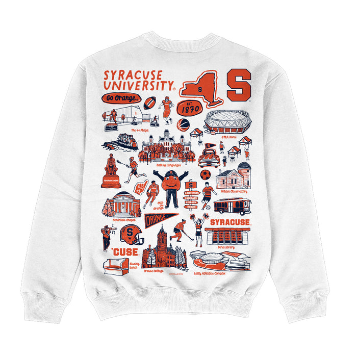 Syracuse Orange Hand Sketched Impressions Artwork White Crewneck Sweatshirt for Women