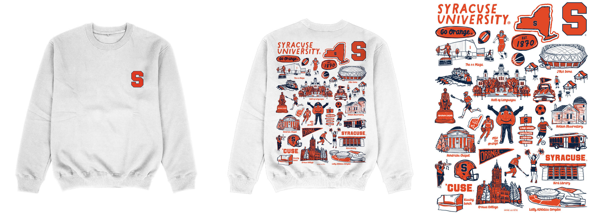 Syracuse Orange Hand Sketched Impressions Artwork White Crewneck Sweatshirt for Women