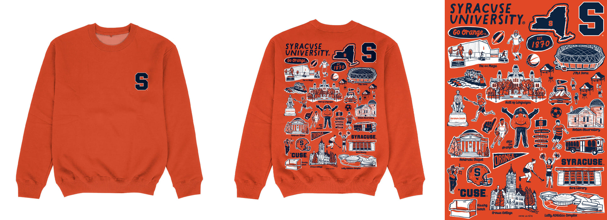 Syracuse Orange Hand Sketched Impressions Artwork Orange Crewneck Sweatshirt for Women