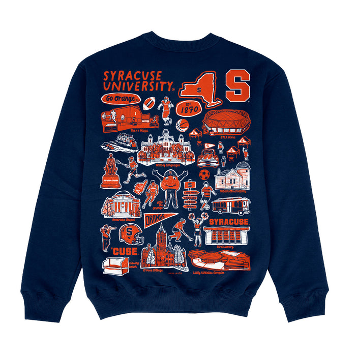 Syracuse Orange Hand Sketched Impressions Artwork Blue Crewneck Sweatshirt for Women