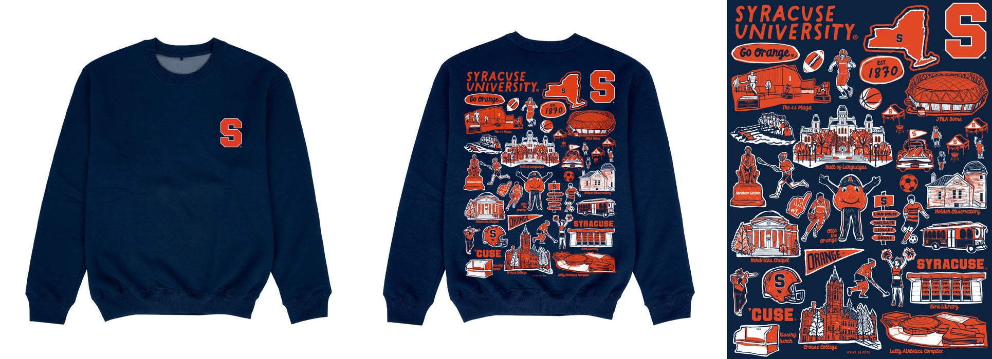 Syracuse Orange Hand Sketched Impressions Artwork Blue Crewneck Sweatshirt for Women