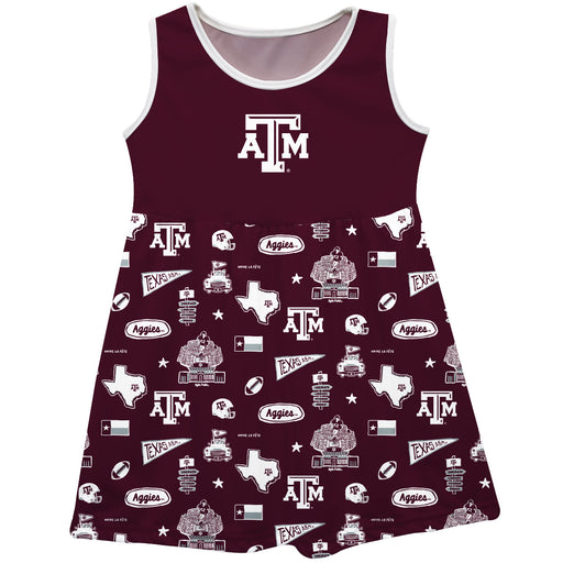 Texas A&M Aggies Sleeveless Tank Dress Girls Aggie Maroon Repeat Print Hand Sketched Vive La Fete Impressions