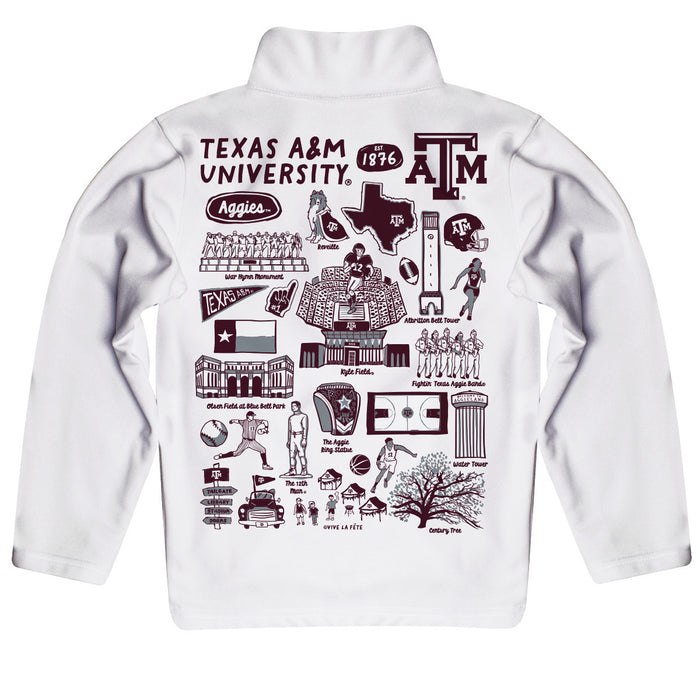 Texas A&M Aggies Hand Sketched Vive La Fete Impressions Artwork  White Boys Quarter Zip Pullover V1