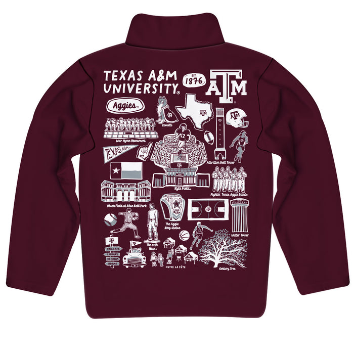 Texas A&M Aggies Hand Sketched Vive La Fete Impressions Artwork Aggie Maroon Boys Quarter Zip Pullover V1