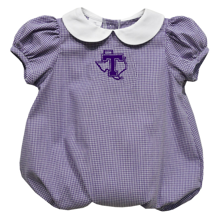 Tarleton State University Embroidered Purple Gingham Baby Bubble Short Sleeve