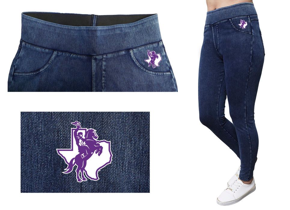 Tarleton State University Vive La Fete Game Day Collegiate Logo on Fake Pocket Women Purple Jeggings