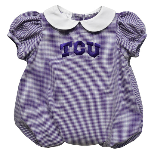 TCU Horned Frogs Embroidered Purple Gingham Baby Bubble Short Sleeve