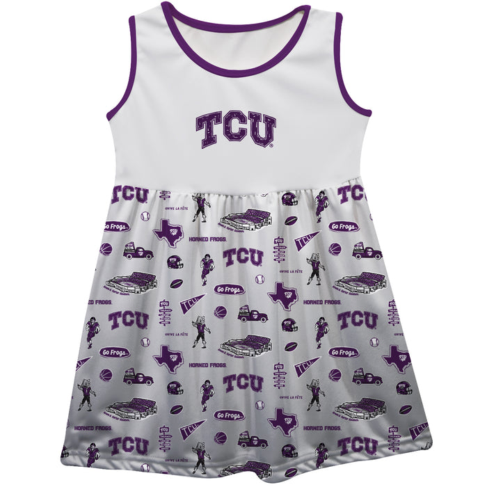 TCU Horned Frogs Sleeveless Tank Dress Girls Gray Repeat Print Hand Sketched Vive La Fete Impressions