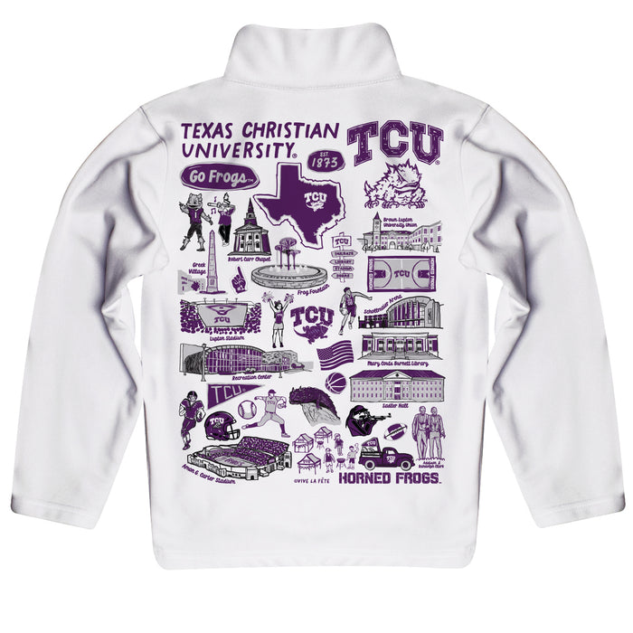 TCU Horned Frogs Hand Sketched Vive La Fete Impressions Artwork White Boys Quarter Zip Pullover V1