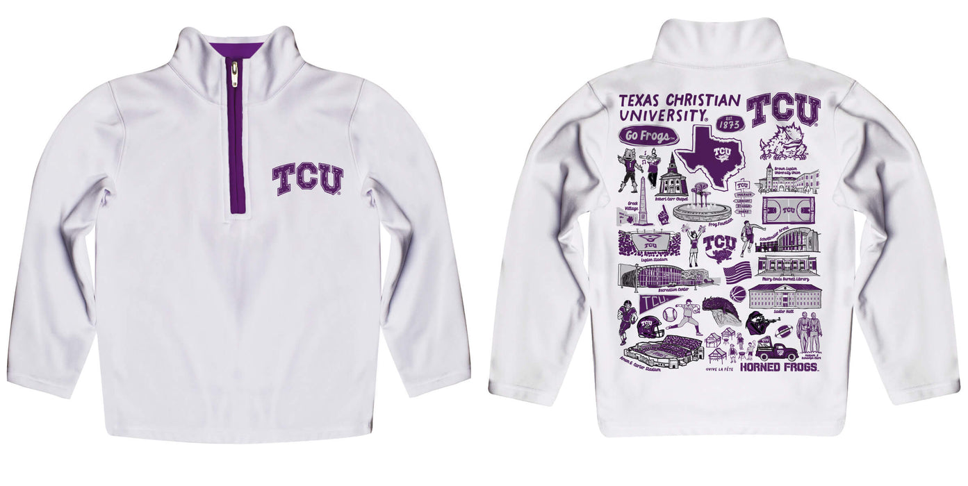 TCU Horned Frogs Hand Sketched Vive La Fete Impressions Artwork White Boys Quarter Zip Pullover V1