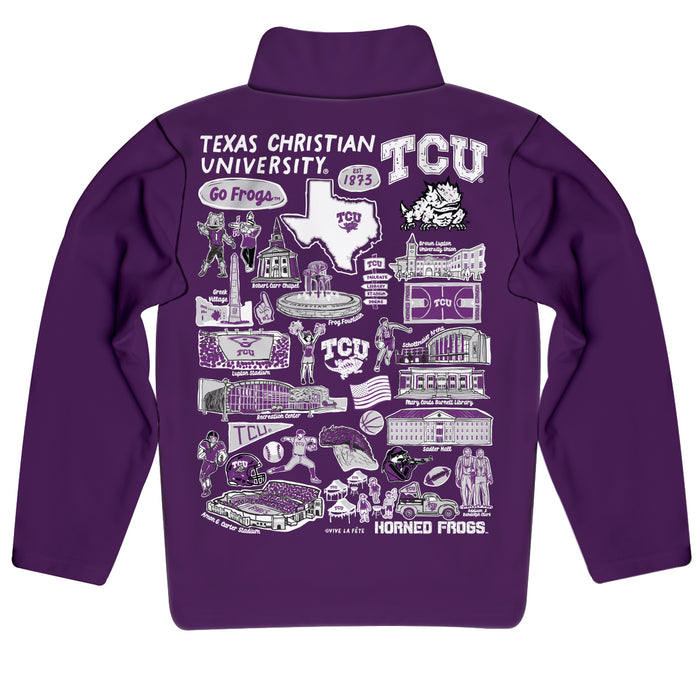 TCU Horned Frogs Hand Sketched Vive La Fete Impressions Artwork Purple Boys Quarter Zip Pullover V1