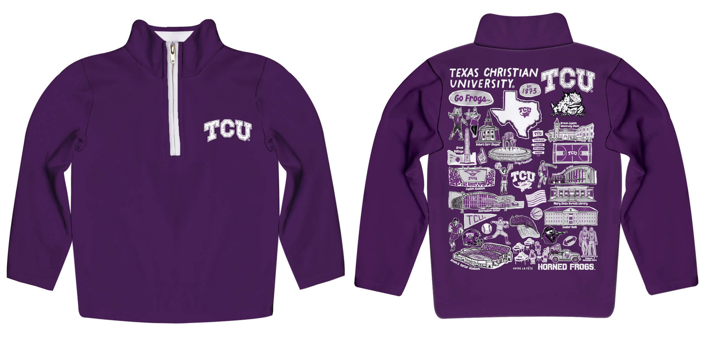 TCU Horned Frogs Hand Sketched Vive La Fete Impressions Artwork Purple Boys Quarter Zip Pullover V1