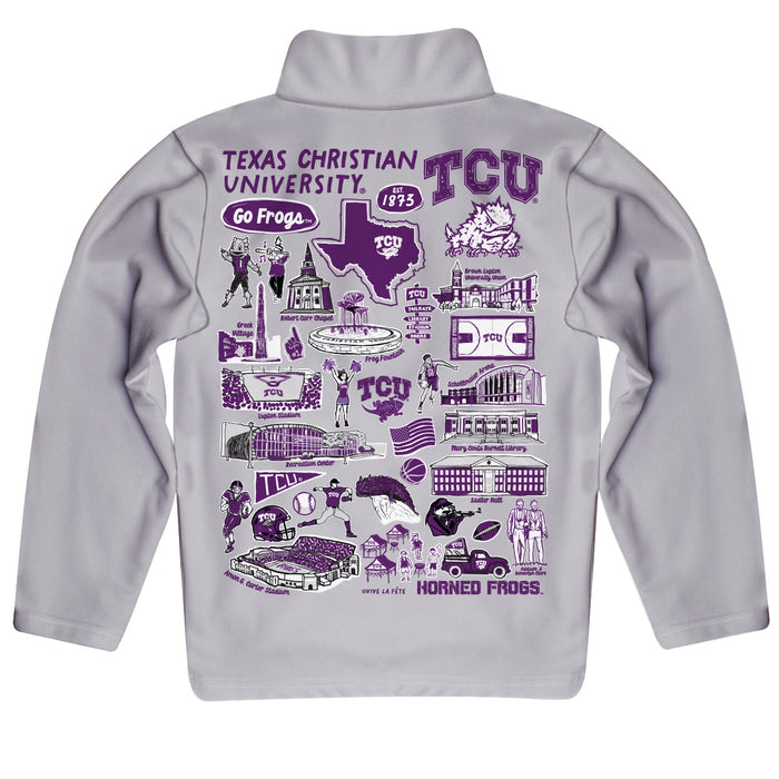 TCU Horned Frogs Hand Sketched Vive La Fete Impressions Artwork Gray Boys Quarter Zip Pullover V1