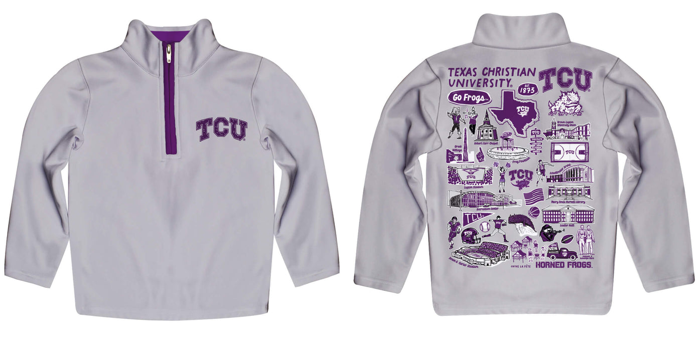 TCU Horned Frogs Hand Sketched Vive La Fete Impressions Artwork Gray Boys Quarter Zip Pullover V1