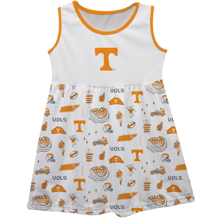 Tennessee Vols Sleeveless Tank Dress Girls White Repeat Print Hand Sketched Vive La Fete Impressions