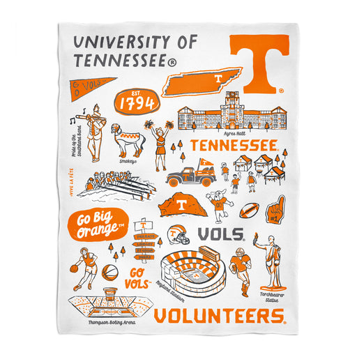 Tennessee Vols White Hand Sketched Vive La Fete Impressions Artwork Plush Soft Minky Blanket 36 x 48