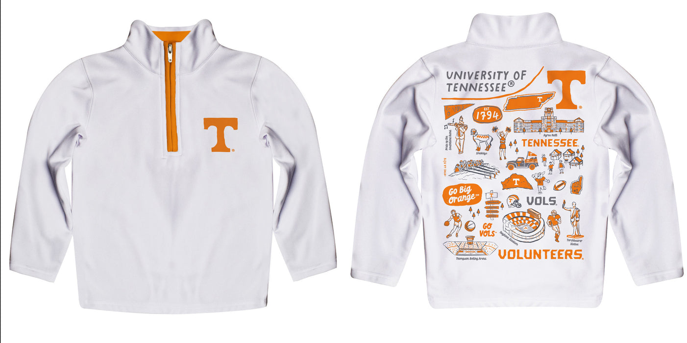 Tennessee Vols Hand Sketched Vive La Fete Impressions Artwork White Boys Quarter Zip Pullover V1