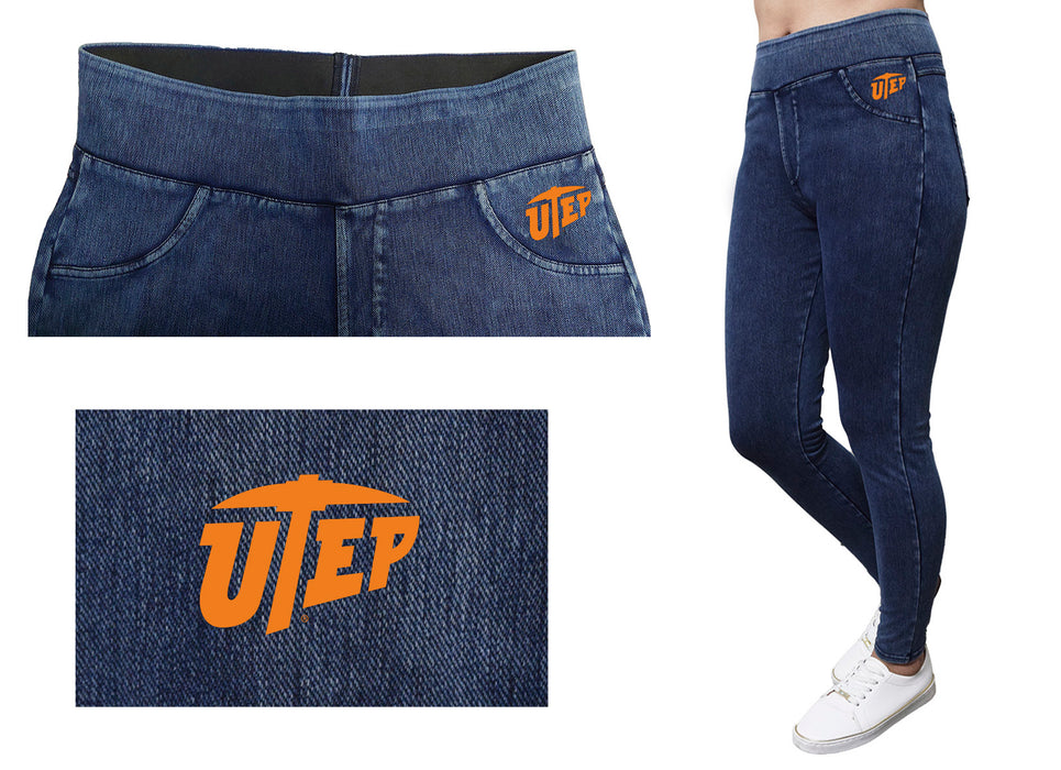 Texas at El Paso Miners Vive La Fete Game Day Collegiate Logo on Fake Pocket Women Orange Jeggings