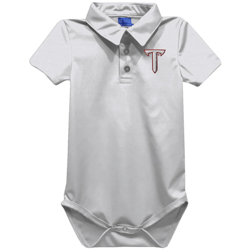 Troy Trojans Embroidered White Solid Knit Boys Polo Bodysuit