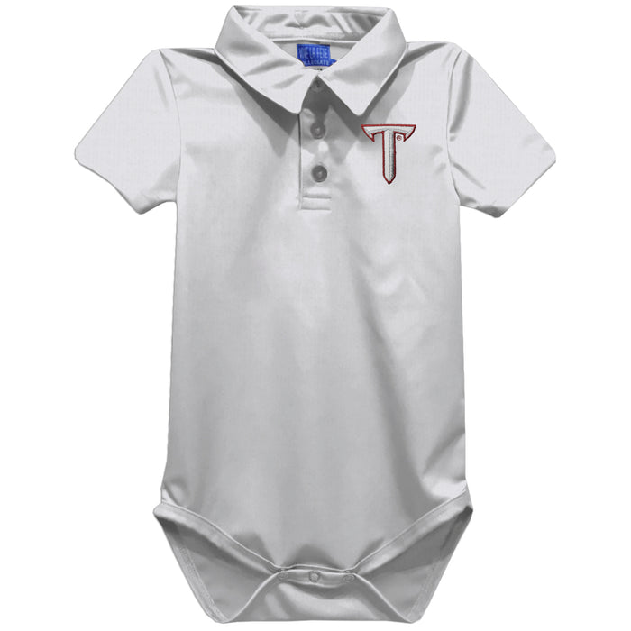 Troy Trojans Embroidered White Solid Knit Boys Polo Bodysuit