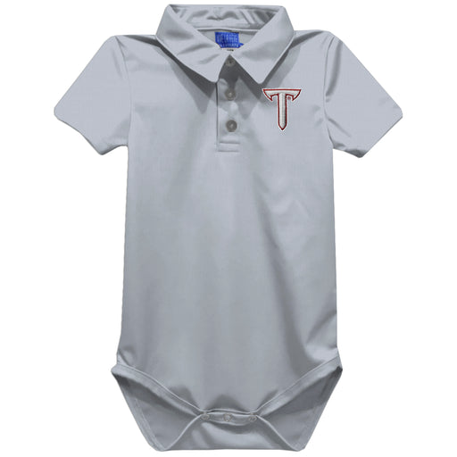 Troy Trojans Embroidered Gray Solid Knit Boys Polo Bodysuit