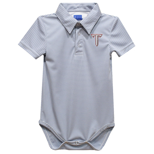 Troy Trojans Embroidered Gray Stripe Knit Boys Polo Bodysuit