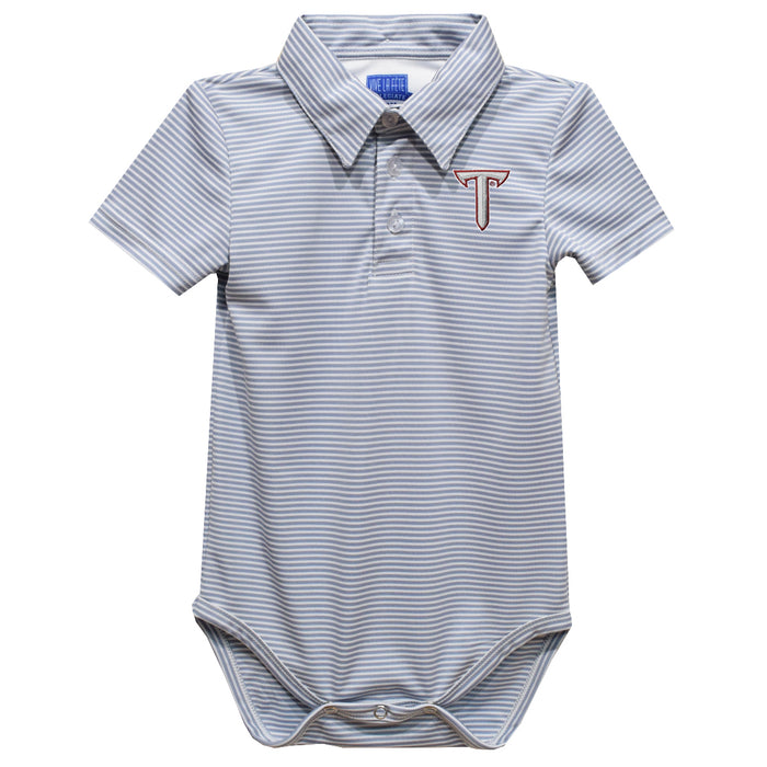 Troy Trojans Embroidered Gray Stripe Knit Boys Polo Bodysuit