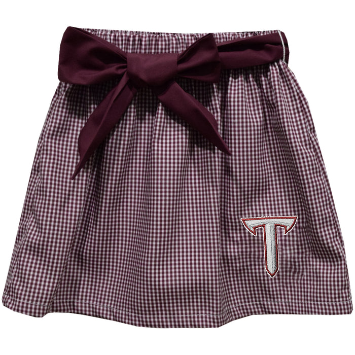 Troy Trojans Embroidered Maroon Gingham Skirt With Sash