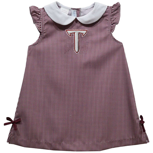 Troy Trojans Embroidered Maroon Gingham A Line Dress