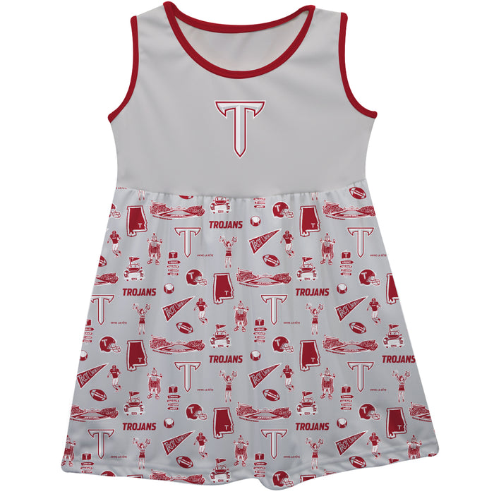 Troy Trojans Sleeveless Tank Dress Girls Gray Repeat Print Hand Sketched Vive La Fete Impressions