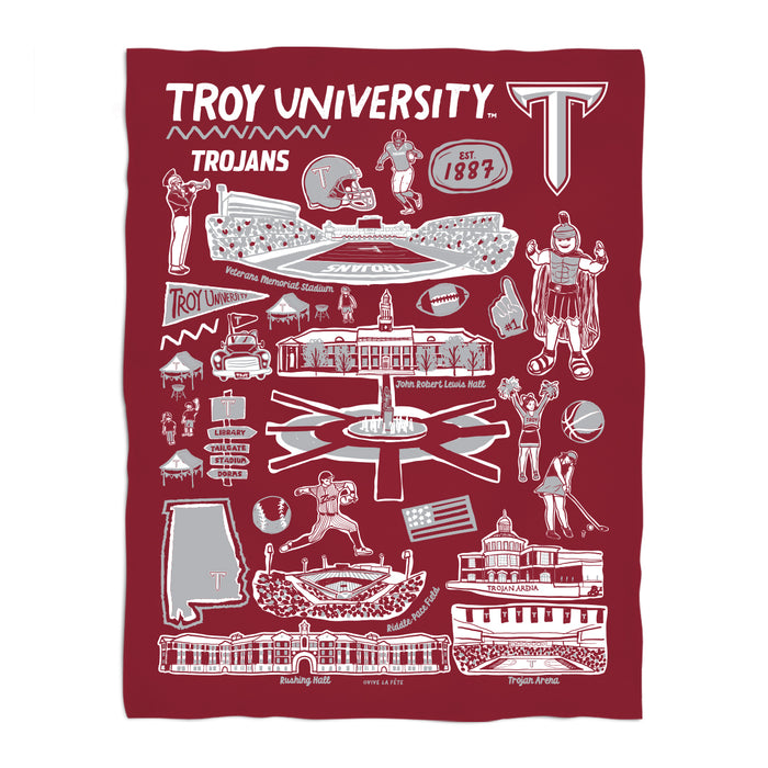 Troy Trojans Maroon Hand Sketched Vive La Fete Impressions Artwork Plush Soft Minky Blanket 36 x 48