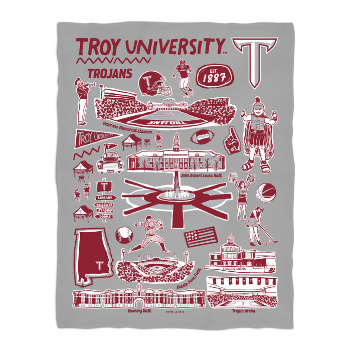 Troy Trojans Gray Hand Sketched Vive La Fete Impressions Artwork Plush Soft Minky Blanket 36 x 48