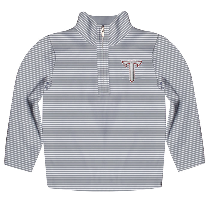 Troy Trojans Embroidered Gray Stripes Quarter Zip Pullover