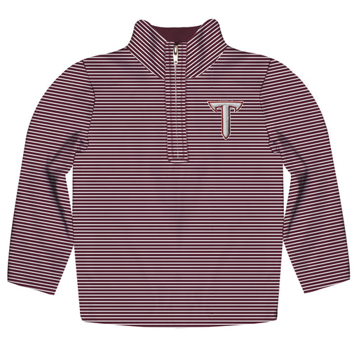 Troy Trojans Embroidered Maroon Stripes Quarter Zip Pullover