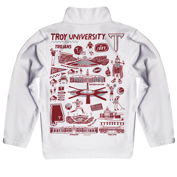 Troy Trojans Hand Sketched Vive La Fete Impressions Artwork White Boys Quarter Zip Pullover V1