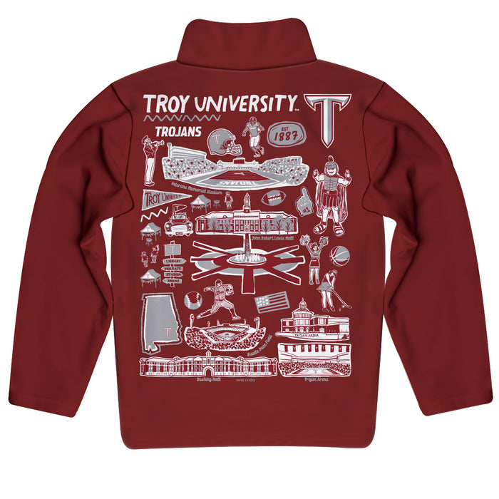 Troy Trojans Hand Sketched Vive La Fete Impressions Artwork Maroon Boys Quarter Zip Pullover V1