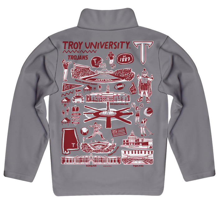 Troy Trojans Hand Sketched Vive La Fete Impressions Artwork Gray Boys Quarter Zip Pullover V1